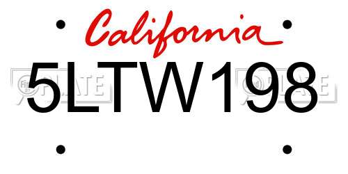 5LTW198 California License Plate