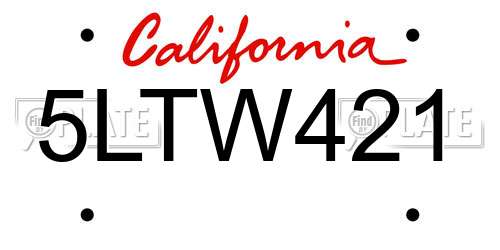 5LTW421 California License Plate