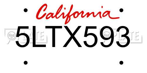5LTX593 California License Plate