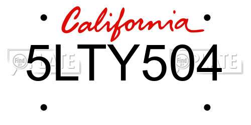 5LTY504 California License Plate