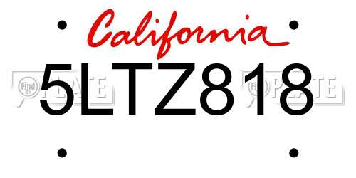 5LTZ818 California License Plate