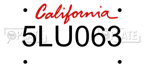 5LU063 California License Plate