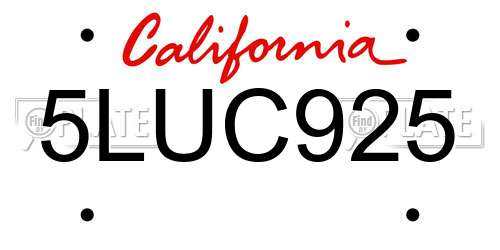 5LUC925 California License Plate