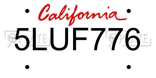 5LUF776 California License Plate