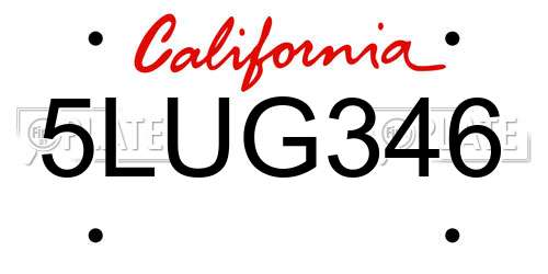 5LUG346 California License Plate