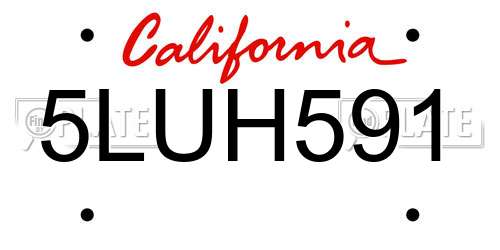 5LUH591 California License Plate