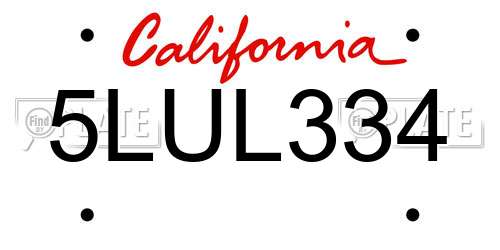 5LUL334 California License Plate