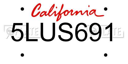 5LUS691 California License Plate