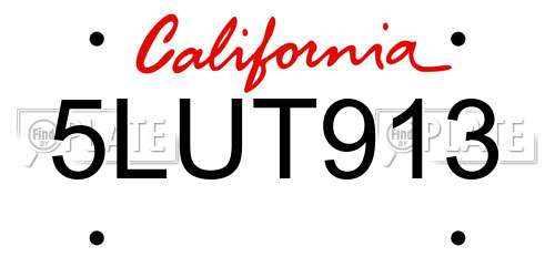 5LUT913 California License Plate