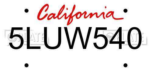 5LUW540 California License Plate