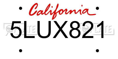 5LUX821 California License Plate