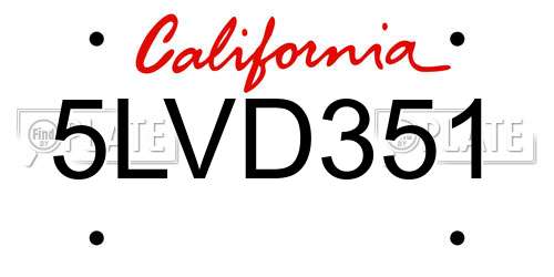 5LVD351 California License Plate