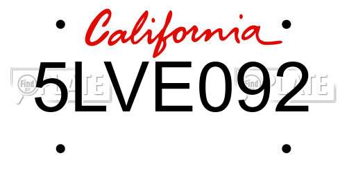 5LVE092 California License Plate