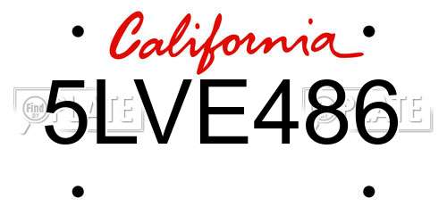 5LVE486 California License Plate