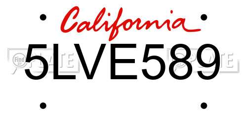 5LVE589 California License Plate