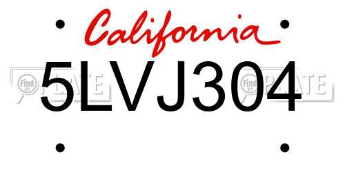 5LVJ304 California License Plate