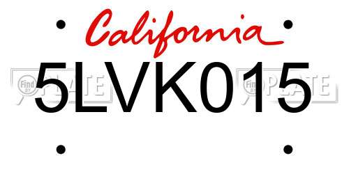 5LVK015 California License Plate