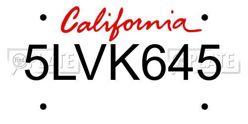 5LVK645 California License Plate