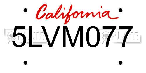 5LVM077 California License Plate