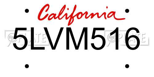 5LVM516 California License Plate