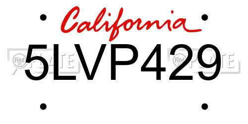 5LVP429 California License Plate