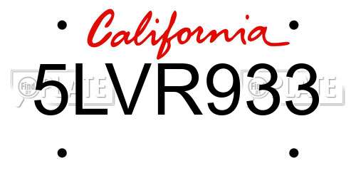 5LVR933 California License Plate