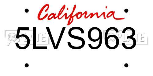 5LVS963 California License Plate