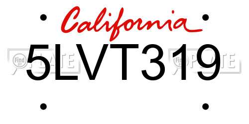 5LVT319 California License Plate