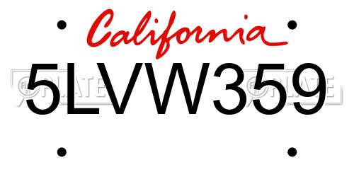 5LVW359 California License Plate