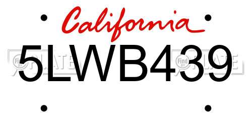 5LWB439 California License Plate