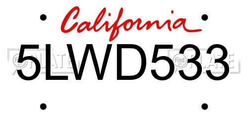 5LWD533 California License Plate