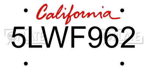 5LWF962 California License Plate