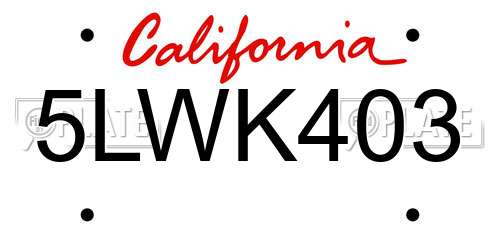 5LWK403 California License Plate