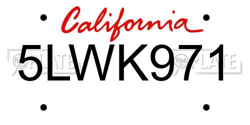 5LWK971 California License Plate