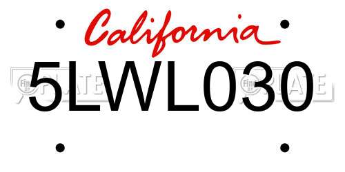 5LWL030 California License Plate
