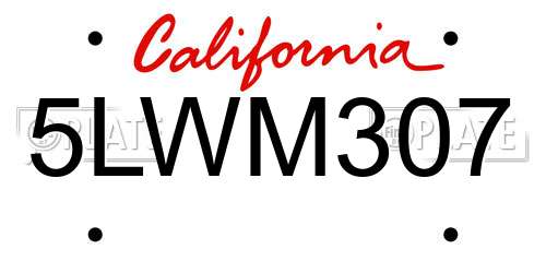 5LWM307 California License Plate