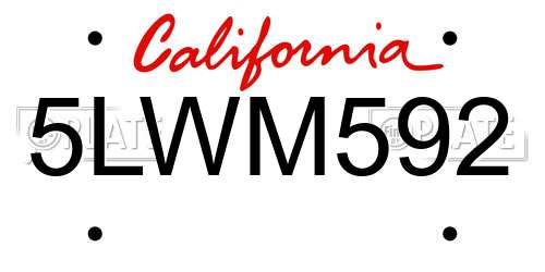 5LWM592 California License Plate