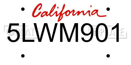 5LWM901 California License Plate