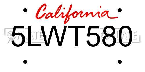 5LWT580 California License Plate