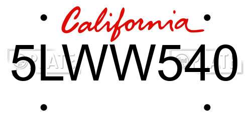 5LWW540 California License Plate