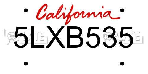 5LXB535 California License Plate