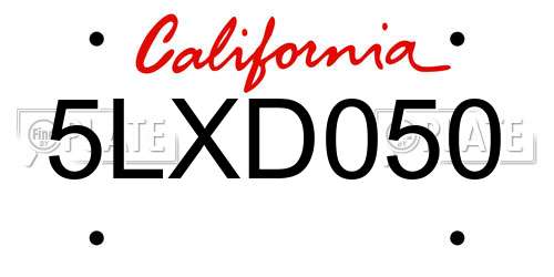 5LXD050 California License Plate