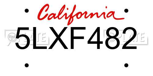 5LXF482 California License Plate