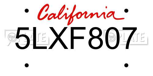 5LXF807 California License Plate