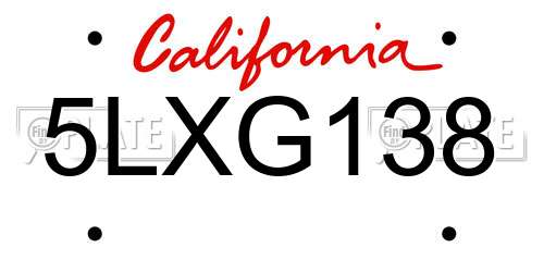 5LXG138 California License Plate