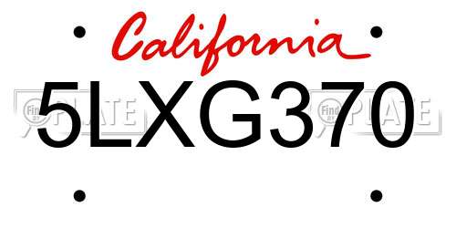 5LXG370 California License Plate