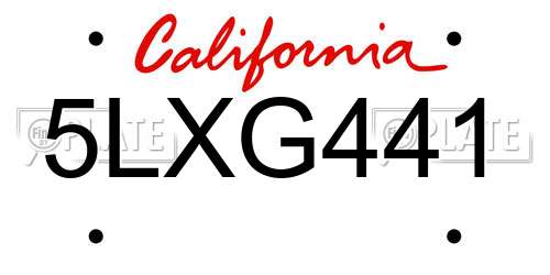 5LXG441 California License Plate