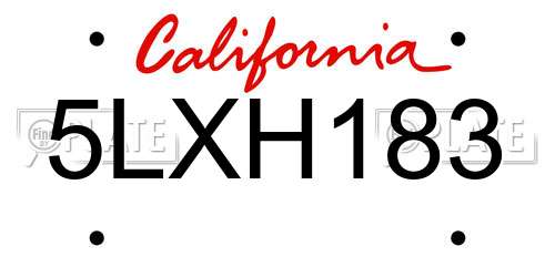 5LXH183 California License Plate