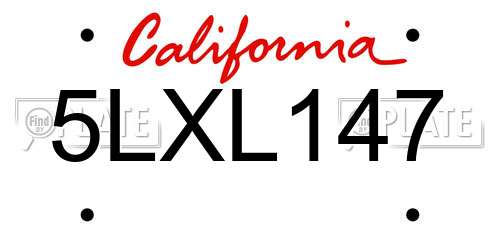 5LXL147 California License Plate