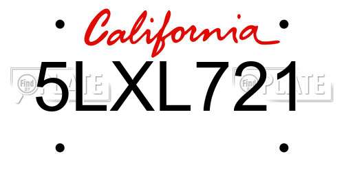 5LXL721 California License Plate